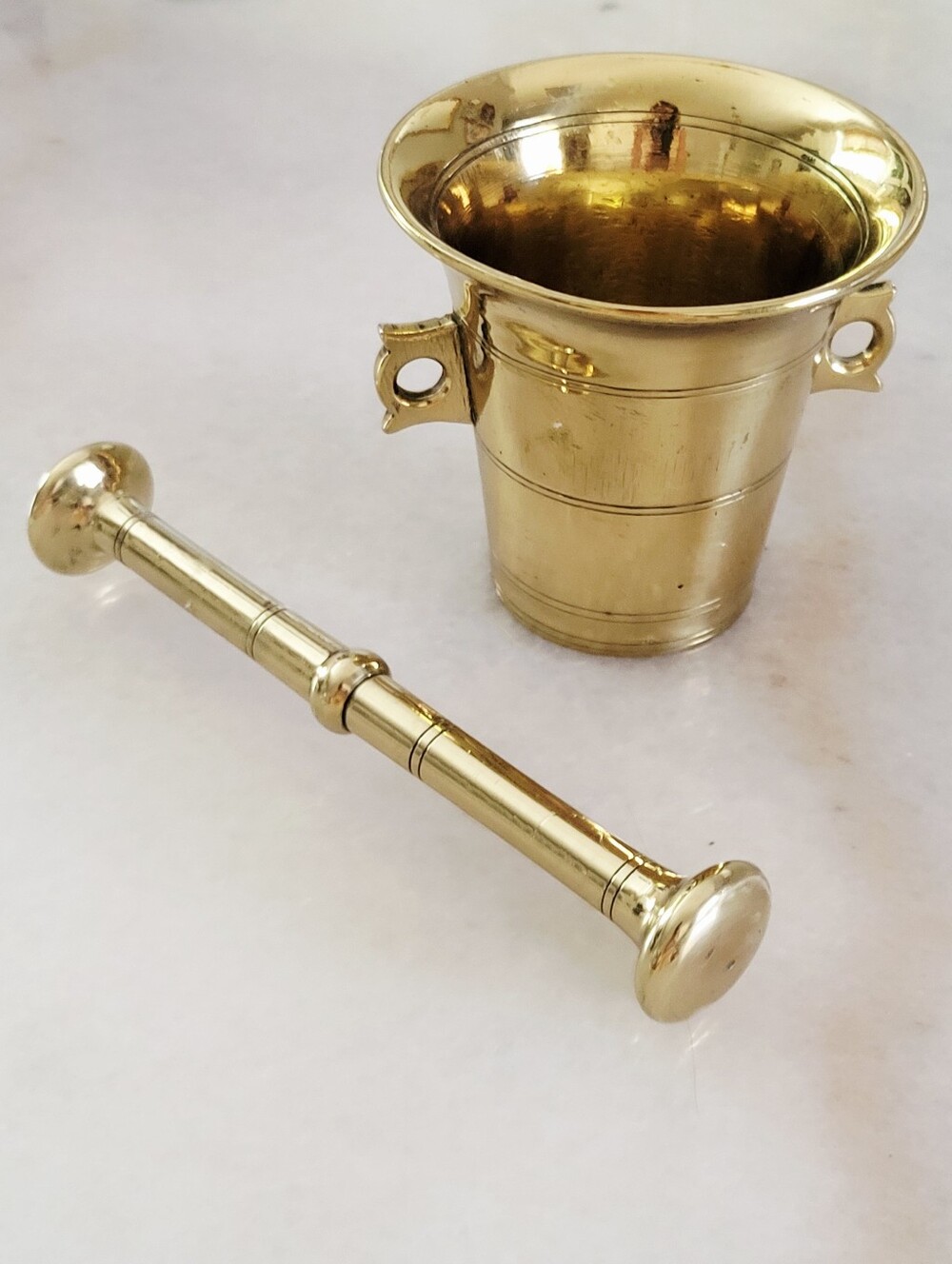 Antique Skultuna Solid Brass Mortar And Pestle Set - Apothecary Or Kitchen Decor
